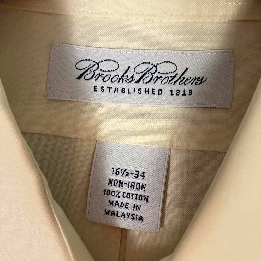VTG Brooks Brothers Non-Iron Dress Shirt 16.5-34 Mens Cream Cotton Long Sleeve - Picture 2 of 12